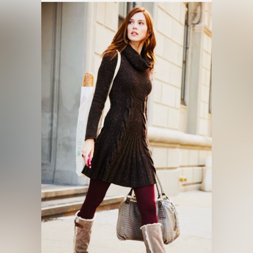Max Studio Chunky Cable Knit Cowl Neck Sweater Dress